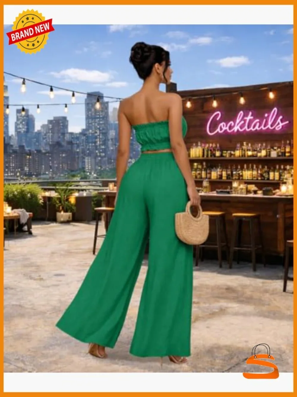 Off Shoulder Crop Top Wide Leg Pant Set Two Piece Travel Outfit Date Night